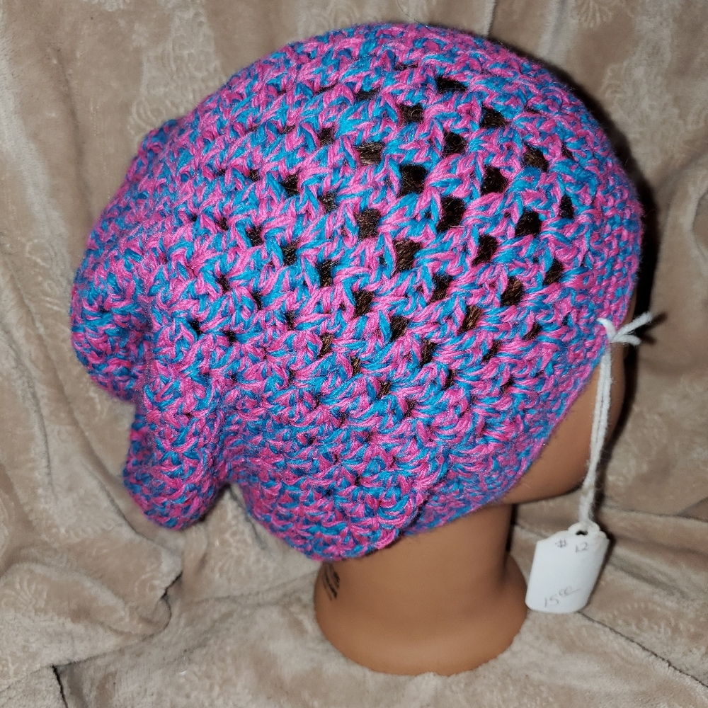 Crocheted adult slouchy beanie hat